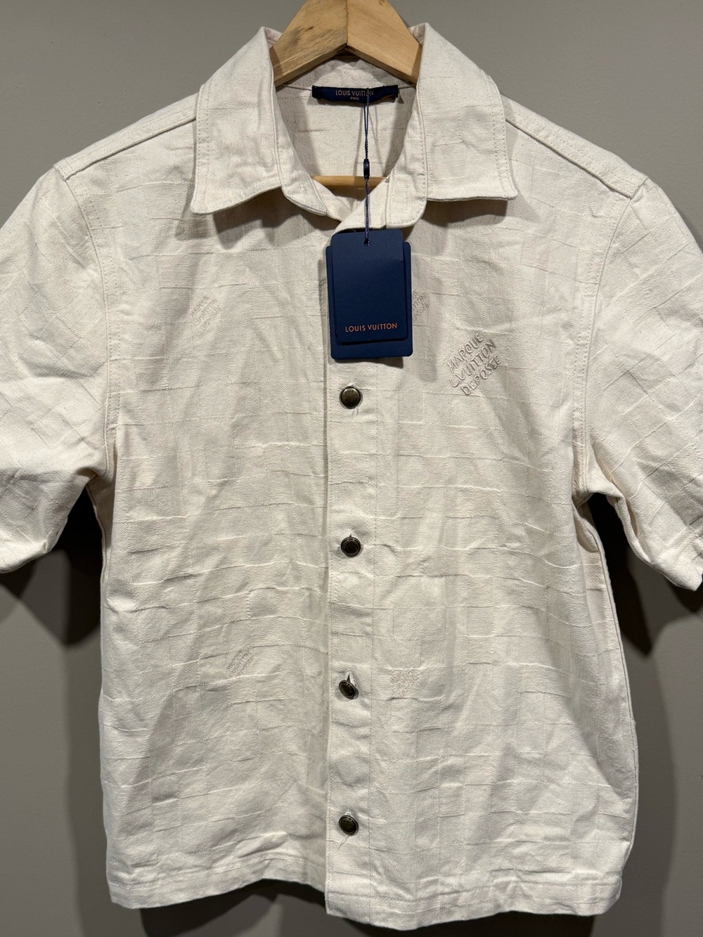 Louis Vuitton Men's Cream Short-Sleeve Button-Down Shirt (Set) (1:1 defect)
